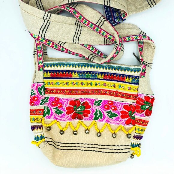 Handbags - Embroidered and Trimmed Fabric Shoulder Bag